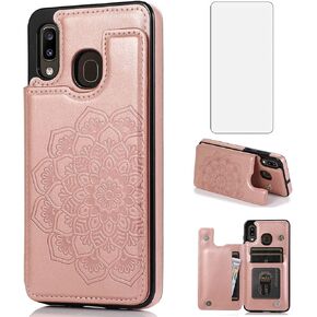 Asuwish Compatible with Samsung Galaxy A11 Case and Tempered Glass Screen Protector Cover Cell Card Holder Slot Kickstand Flip Folio Phone Cases for Glaxay A 11 Gaxaly 11A Samsunga11phone Rose Gold