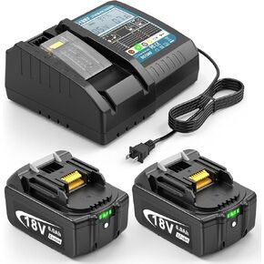 18V 6.0Ah Battery and Charger Combo for Makita, 18V 6000mAh Lithium Replace Battery for Makita BL1860 with DC18RF Replace Charger with LCD Display Compatible with Makita BL1850 BL1840 BL1830