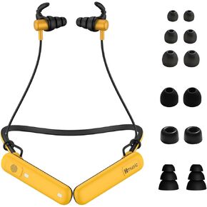 Hmusic Bluetooth Headphones Neckband, (FCC-ID 2A8UE-H23) 80H Playtime, IPX7 Waterproof Wireless Earphones, Noise Isolation Wireless Earbuds for Jobsite, Sports, Running, Gaming (Yellow)