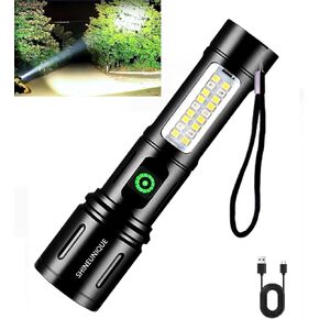 Rechargeable Flashlight High Lumens USB Strong Light Tactical Flashlight, Zoomable Beam LED Flash Light with 6 Light Modes and SOS for Emergencies, Home, Camping, Hiking, Pet Walking