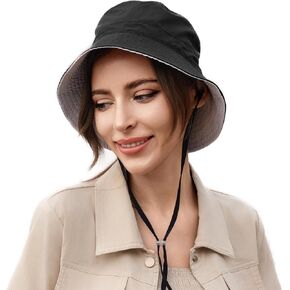 Unisex Bucket Hat for Women Men Waterproof Sun Hat with Chin Strap UPF 50+ Fishing Boonie Hat for Beach Outdoor