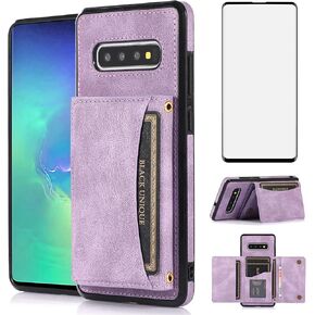 Asuwish Phone Case for Samsung Galaxy S10 Wallet Cover with Tempered Glass Screen Protector and PU Leather Credit Card Holder Stand Cell Accessories Glaxay S 10 Edge Gaxaly 10S GS10 X10 Women Black