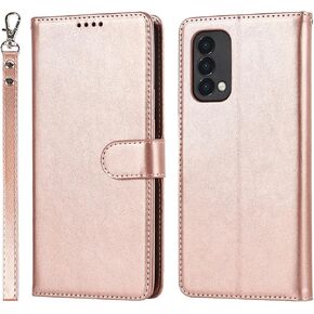 Ｈａｖａｙａ for OnePlus Nord N200 5G Case Wallet with Card Holder,for n200 Phone case for Women,for nord n200 5g case with Wrist Lanyard,Flip Cell Phone case PU Leather for Men - Rose Gold