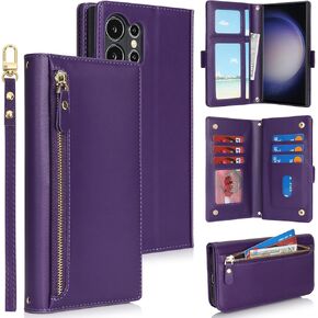 Jaorty for Samsung Galaxy S23 Ultra 5G Phone Case with Card Holder,Galaxy S23 Ultra 5G Case Wallet for Women Men with 360 Rotation Ring Kickstand, Leather Zipper Wallet Case,6.8",Black Leopard in Kuwait