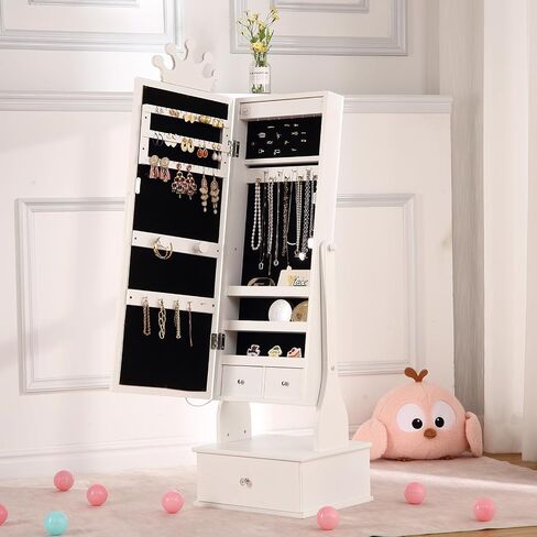 Kids Jewelry Armoire Cabinet, Full-Length Mirror for Girls, Standing Dress Up Mirror With Jewelry Organizer, Princess Jewelry Organizer Box for Girls Birthday Christmas Gift (Pink) in Saudi Arabia