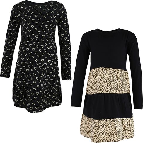 هدسون بيبي فساتين قطنية للفتيات الصغيرات، الفهد والقلوب، 5T in Kuwait