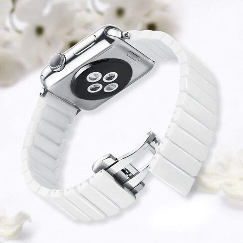 Ceramic Link Bracelet Band for Apple Watch 10/9/Ultra 2/SE/8/7[2024] (46mm/45mm/44/49mm,White) in Kuwait