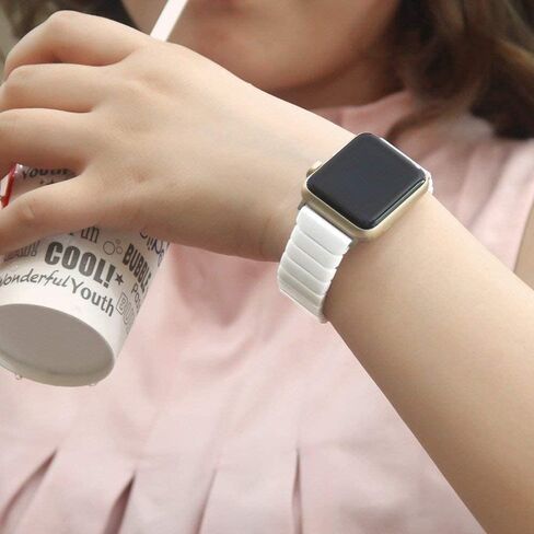 Ceramic Link Bracelet Band for Apple Watch 10/9/Ultra 2/SE/8/7[2024] (46mm/45mm/44/49mm,White) in Saudi Arabia