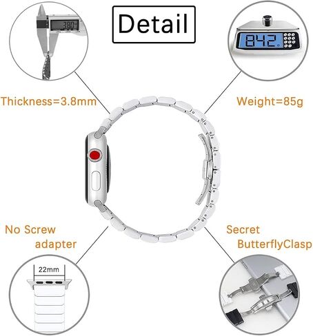Ceramic Link Bracelet Band for Apple Watch 10/9/Ultra 2/SE/8/7[2024] (46mm/45mm/44/49mm,White) in Saudi Arabia