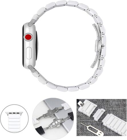 Ceramic Link Bracelet Band for Apple Watch 10/9/Ultra 2/SE/8/7[2024] (46mm/45mm/44/49mm,White) in Kuwait