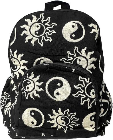 Mia Jewel Shop Yin Yang Large Backpack Retro Print Pattern Adjustable Strap Cushioned Fashion Handmade Bag Boho Accessories (Black/White) in Saudi Arabia