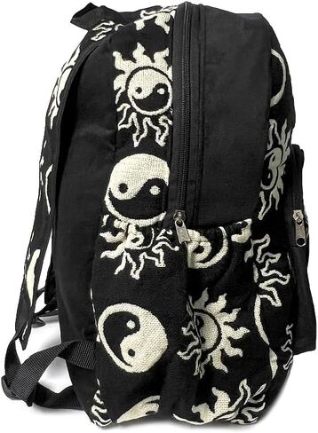 Mia Jewel Shop Yin Yang Large Backpack Retro Print Pattern Adjustable Strap Cushioned Fashion Handmade Bag Boho Accessories (Black/White) in Saudi Arabia