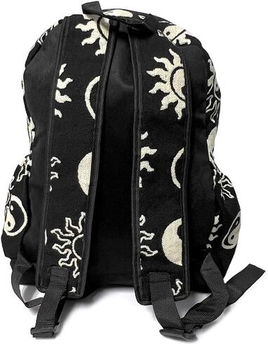 Mia Jewel Shop Yin Yang Large Backpack Retro Print Pattern Adjustable Strap Cushioned Fashion Handmade Bag Boho Accessories (Black/White) in Saudi Arabia