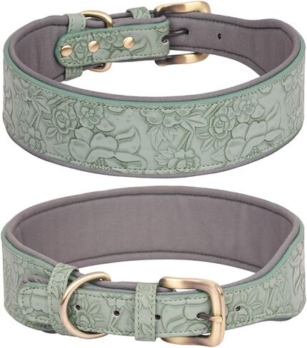 Basic Dog Collars, for Large Dogs, Medium Dogs & Small Dogs, PU Leather Collar for Dogs, Embossed Print Leather Dog Collars (M, Brown) in Kuwait