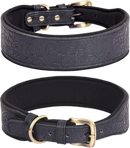 Basic Dog Collars, for Large Dogs, Medium Dogs & Small Dogs, PU Leather Collar for Dogs, Embossed Print Leather Dog Collars (M, Brown) in Kuwait