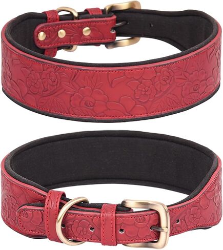 Basic Dog Collars, for Large Dogs, Medium Dogs & Small Dogs, PU Leather Collar for Dogs, Embossed Print Leather Dog Collars (M, Brown) in Kuwait