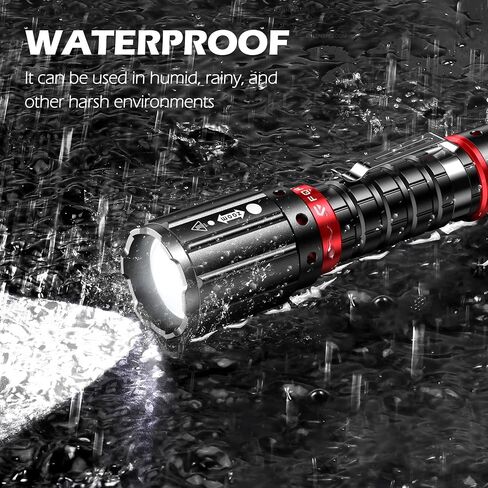 FORTO Flashlight 1000 High Lumens, Super Bright LED Rechargeable Flashlight, Zoomable, Waterproof, 3 Modes Flash Light, Tactical Flashlight for Camping, Hiking, Emergency, Max Range 600m in Saudi Arabia