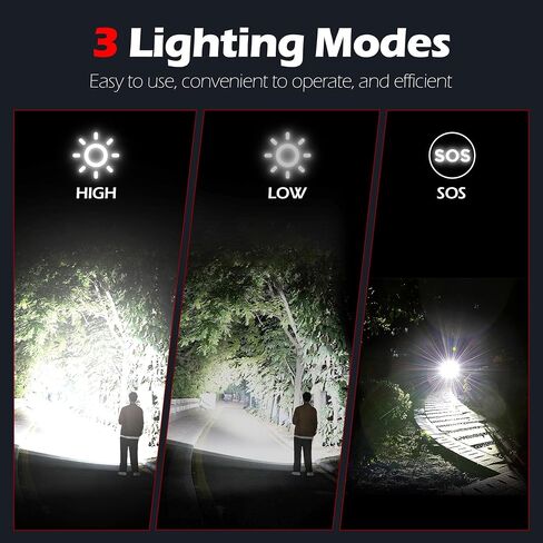 FORTO Flashlight 1000 High Lumens, Super Bright LED Rechargeable Flashlight, Zoomable, Waterproof, 3 Modes Flash Light, Tactical Flashlight for Camping, Hiking, Emergency, Max Range 600m in Saudi Arabia