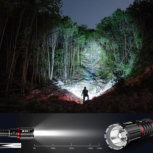 FORTO Flashlight 1000 High Lumens, Super Bright LED Rechargeable Flashlight, Zoomable, Waterproof, 3 Modes Flash Light, Tactical Flashlight for Camping, Hiking, Emergency, Max Range 600m in Saudi Arabia