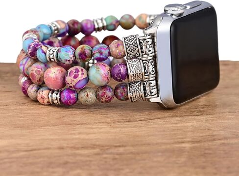 سوار ساعة Boho Jasper مصنوع يدويًا: ساعة ذكية من الحجر الطبيعي البوهيمي، أشرطة قابلة للتمدد متوافقة مع ساعة Apple 38 مم/40 مم/41 مم/42 مم/44 مم/45 مم/49 مم بوهو إمبريال جاسبر حجر الطاقة الطبيعية الأحجار الكريمة iWatch in Saudi Arabia