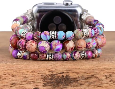 سوار ساعة Boho Jasper مصنوع يدويًا: ساعة ذكية من الحجر الطبيعي البوهيمي، أشرطة قابلة للتمدد متوافقة مع ساعة Apple 38 مم/40 مم/41 مم/42 مم/44 مم/45 مم/49 مم بوهو إمبريال جاسبر حجر الطاقة الطبيعية الأحجار الكريمة iWatch in Saudi Arabia
