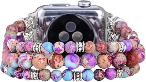 سوار ساعة Boho Jasper مصنوع يدويًا: ساعة ذكية من الحجر الطبيعي البوهيمي، أشرطة قابلة للتمدد متوافقة مع ساعة Apple 38 مم/40 مم/41 مم/42 مم/44 مم/45 مم/49 مم بوهو إمبريال جاسبر حجر الطاقة الطبيعية الأحجار الكريمة iWatch in Saudi Arabia