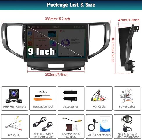 【8-Core 2+64G】 ستيريو سيارة Android 13 لـ Acura TSX 2009-2014/Honda Spirior 2009-2013/Accord 2008-2012 مع Carplay Android Auto Bluetooth Mirror Link DSP GPS WiFi، SWC + ميكروفون الكاميرا الخلفية in Kuwait