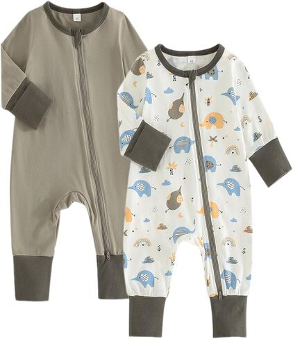 BeiVSlley Baby Boy Girl Footless Zipper Romper Onesie Long Sleeve Cotton Jumpsuit Coverall Newborn Solid Outfits Clothes in Kuwait