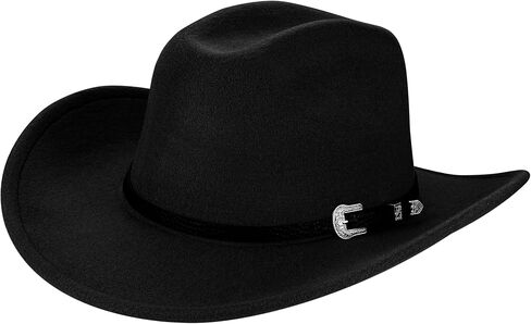 Western Black Cowboy Hat, Classic Cowgirl Hat Wide Brim with Turquoise Buckle Decoration, Comfortable Western Hat Cowboy Accessory for Men and Women in Saudi Arabia