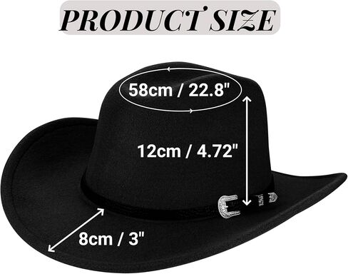 Western Black Cowboy Hat, Classic Cowgirl Hat Wide Brim with Turquoise Buckle Decoration, Comfortable Western Hat Cowboy Accessory for Men and Women in Saudi Arabia