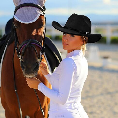 Western Black Cowboy Hat, Classic Cowgirl Hat Wide Brim with Turquoise Buckle Decoration, Comfortable Western Hat Cowboy Accessory for Men and Women in Saudi Arabia