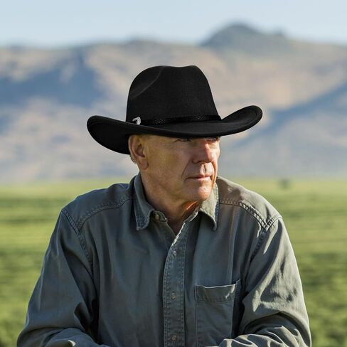 Western Black Cowboy Hat, Classic Cowgirl Hat Wide Brim with Turquoise Buckle Decoration, Comfortable Western Hat Cowboy Accessory for Men and Women in Saudi Arabia