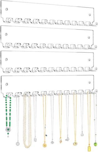 Acrylic Necklace Holder 2 Pack Wall Mounted Necklace Organizer Hanging Jewelry Organizer with 12 Hooks for Necklaces, Bracelets, Rings and Bangles Display in Saudi Arabia