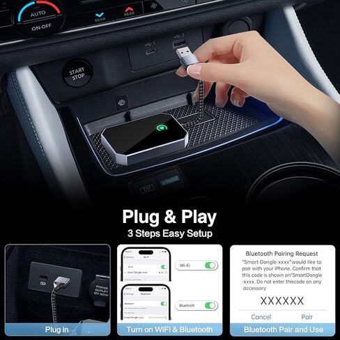 محول Carplay اللاسلكي، يحول محول carplay السلكي إلى لاسلكي لأجهزة iPhone، قابس التحكم اللاسلكي وتشغيل Carplay للسيارات من 2017 ولهاتف Apple iPhone iOS 10+ in Kuwait