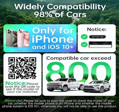 محول Carplay اللاسلكي، يحول محول carplay السلكي إلى لاسلكي لأجهزة iPhone، قابس التحكم اللاسلكي وتشغيل Carplay للسيارات من 2017 ولهاتف Apple iPhone iOS 10+ in Kuwait