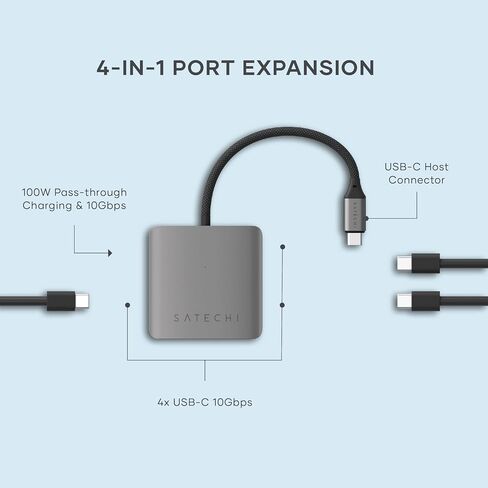 موزع Satechi USB C - 4 منافذ USBC Hub - محول USB C Hub متعدد المنافذ - نقل البيانات فقط (بدون شحن/فيديو) - موزع USBC لأجهزة MacBook Pro/Air M2، M1 Pro & Max، iPad Pro M2، iPad Air M1 in Kuwait