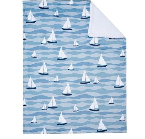 بطانية أطفال من الصوف المطبوع باللون الأبيض/الأزرق بتصميم Lambs & Ivy Playful Elephant in Kuwait