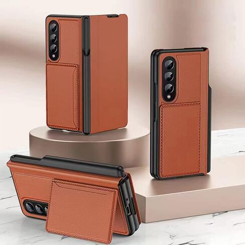 Wallet Case for Samsung Galaxy Z Fold 3 with S Pen Holder and Kickstand, Artificial Leather Fully Wrapped Noble and Elegant Fully Protected Hard Case (Brown) in Saudi Arabia