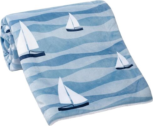 بطانية أطفال من الصوف المطبوع باللون الأبيض/الأزرق بتصميم Lambs & Ivy Playful Elephant in Kuwait