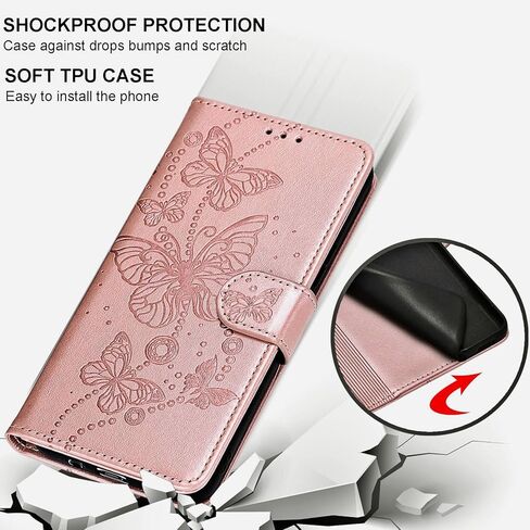 for iPhone 15 Pro Wallet case, Flip Folio Cover with Stand Feature for Women Men, PU Leather Phone Case Fit for iPhone 15 Pro 6.1'' [Rose Gold-Butterfly] in Saudi Arabia