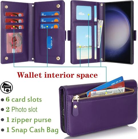 Jaorty for Samsung Galaxy S23 Ultra 5G Phone Case with Card Holder,Galaxy S23 Ultra 5G Case Wallet for Women Men with 360 Rotation Ring Kickstand, Leather Zipper Wallet Case,6.8",Black Leopard in Kuwait