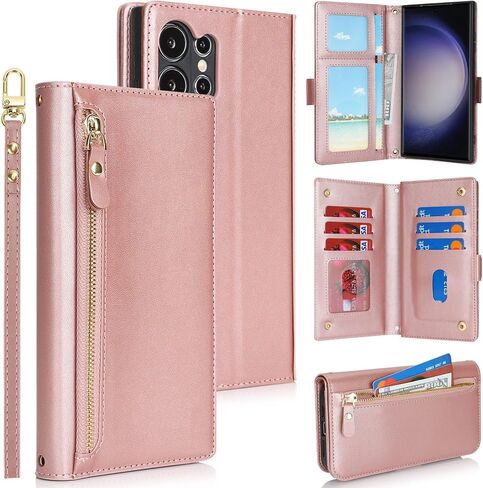Jaorty for Samsung Galaxy S23 Ultra 5G Phone Case with Card Holder,Galaxy S23 Ultra 5G Case Wallet for Women Men with 360 Rotation Ring Kickstand, Leather Zipper Wallet Case,6.8",Black Leopard in Saudi Arabia