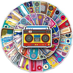 50Pcs Colorful Radio Stickers for Water Bottles,Vintage Radio Stickers Pack for Kids Adults Teens Waterproof 80s 90s Stickers Retro Stickers for Srapbook Laptop Phone Skateboard Luggage (Radio)