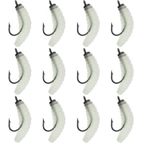 12pcs Rubber Maggots Fishing Baits 20mm Rubber Bait Worms with Hook for Fishing Freshwater and Saltwater Fish Trout Crappie Pan Fish