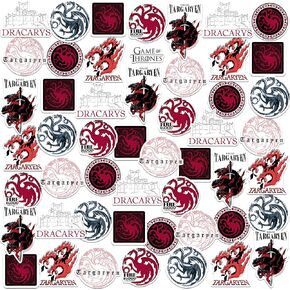 Game of Thrones House Targaryen 50ct Vinyl Large Deluxe Stickers Variety Pack - Laptop, Water Bottle, Scrapbooking, Tablet, Skateboard, Indoor/Outdoor