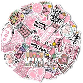 30pcs Pink Pickleball Stickers for Woman – Pickleball Stickers Vinyl Waterproof Decals for Women – Perfect for Laptops, Water Bottles