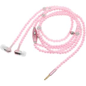 in-Ear Eardphones with Mic - in-Ear Headset with Remote and Mic Hands- Wired Pearls Chain Universal Earphone for Girls Women Student (Pink)