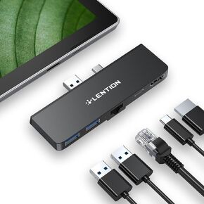 LENTION Surface Pro 7 USB C Hub Docking Station,5-in-1 Surface Pro 7 Hub, 4K@60Hz HDMI Port, Gigabit Ethernet, 2 USB 3.0 Hub, PD Type C Charging Port Hub(CS35,Black)