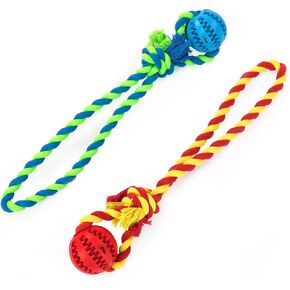 CHIWAVA 2.8" Dog Training Ball on Rope, Rubber Rope Dog Toys Ball with Handle for Tug of War Training Rewards for Medium Large Dogs,Color Orange