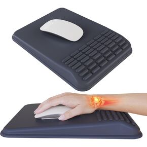 MEKASS Mouse Pad with Wrist Rest, Ergonomic Slope Mousepad for Carpal Tunnel Pain Relief, Memory Foam Desk Computer Wrist Support Mouse Pad with Non-Slip PU Base for Office Home (Dark Blue)